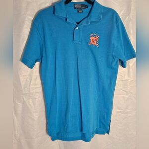 Vintage Polo by Ralph Lauren Vibrant Blue LARGE LOGO Men's Polo Shirt- Small
